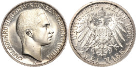 Sachsen-Coburg-Gotha
Carl Eduard 1900-1918 2 Mark 1905 A Jaeger 147 Prachtexemplar mit feiner Patina. Polierte Platte