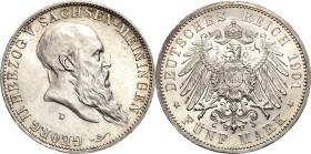 Sachsen-Meiningen
Georg II. 1866-1914 5 Mark 1901 D 75. Geburtstag Jaeger 150 Vorzüglich-Stempelglanz/Stempelglanz