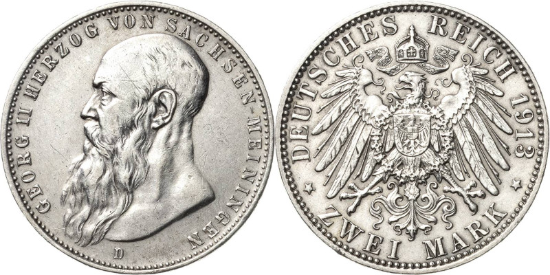 Sachsen-Meiningen
Georg II. 1866-1914 2 Mark 1913 D Kurzer Bart Jaeger 151 b Se...