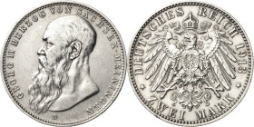 Sachsen-Meiningen
Georg II. 1866-1914 2 Mark 1913 D Kurzer Bart Jaeger 151 b Sehr schön-vorzüglich