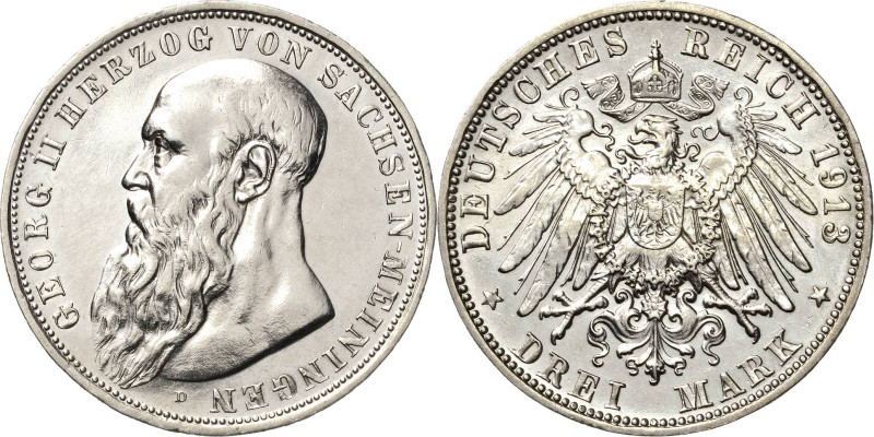 Sachsen-Meiningen
Georg II. 1866-1914 3 Mark 1913 D Jaeger 152 Berieben, sehr s...
