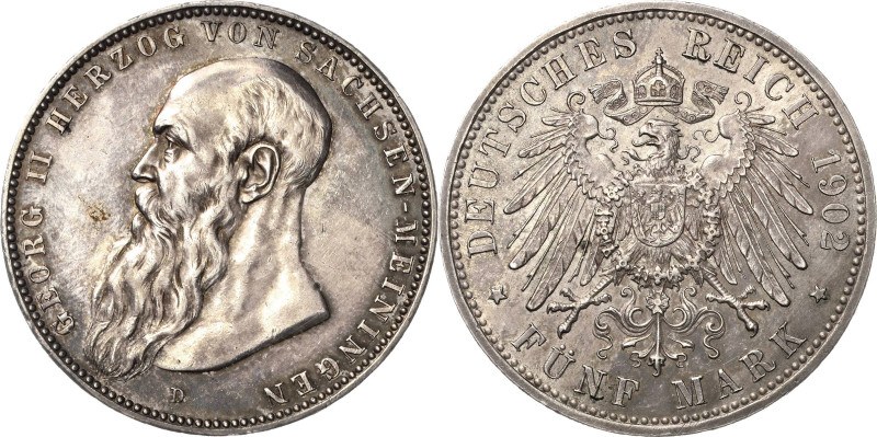 Sachsen-Meiningen
Georg II. 1866-1914 5 Mark 1902 D Langer Bart Jaeger 153 a Le...