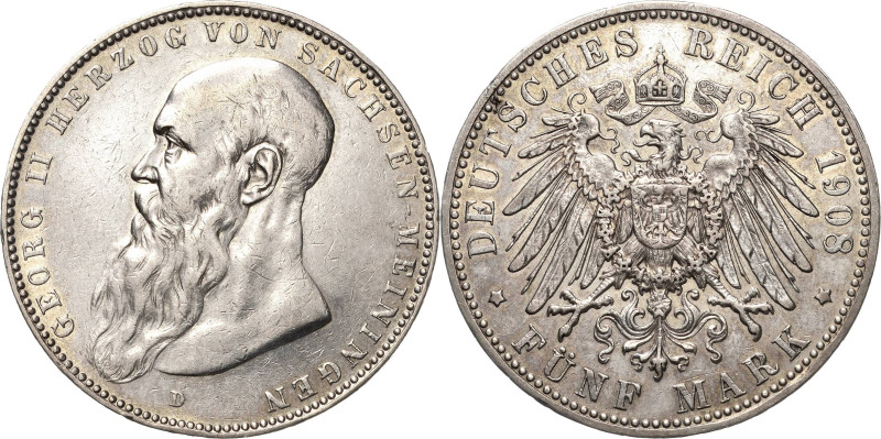 Sachsen-Meiningen
Georg II. 1866-1914 5 Mark 1908 D Kurzer Bart Jaeger 153 b Se...