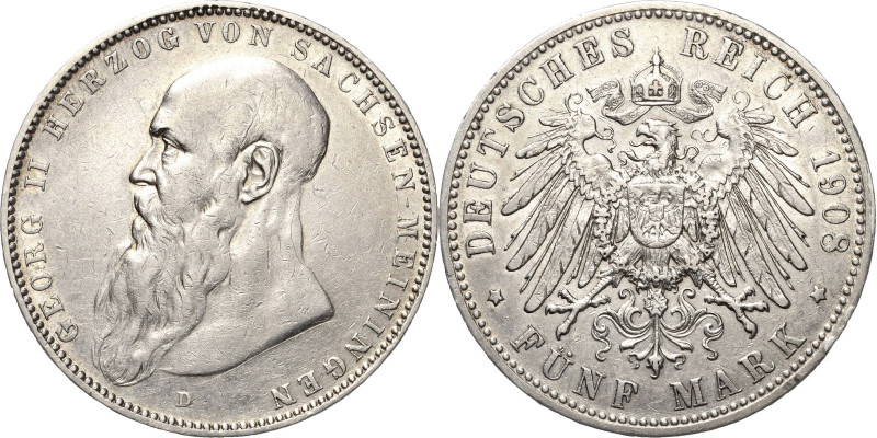 Sachsen-Meiningen
Georg II. 1866-1914 5 Mark 1908 D Kurzer Bart Jaeger 153 b Se...
