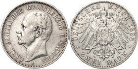 Sachsen-Weimar-Eisenach
Carl Alexander 1853-1901 2 Mark 1898 A 80. Geburtstag Jaeger 156 Randfehler, sehr schön