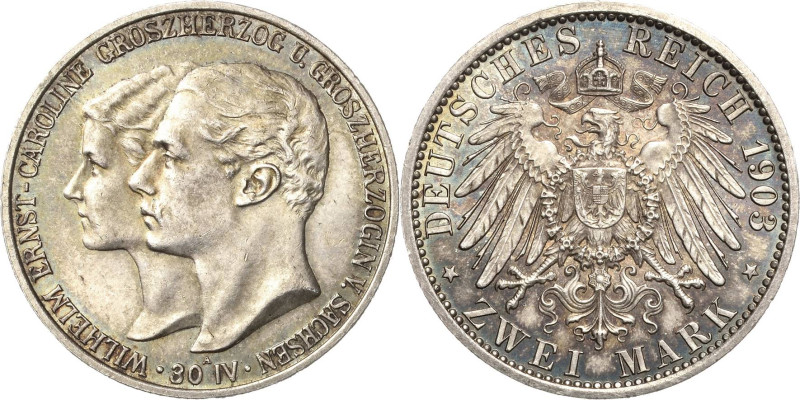 Sachsen-Weimar-Eisenach
Wilhelm Ernst 1901-1918 2 Mark 1903 A 1. Hochzeit Jaege...