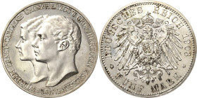 Sachsen-Weimar-Eisenach
Wilhelm Ernst 1901-1918 5 Mark 1903 A 1. Hochzeit Jaeger 159 Vom poliertem Stempel. Kl. Flecke, leicht berieben, vorzüglich-S...