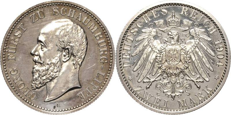 Schaumburg-Lippe
Georg 1893-1911 2 Mark 1904 A Jaeger 164 Berieben, Polierte Pl...