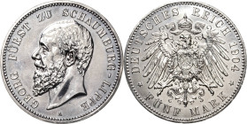 Schaumburg-Lippe
Georg 1893-1911 5 Mark 1904 A Jaeger 165 Leicht bearbeitet, fast vorzüglich/vorzüglich