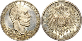 Schwarzburg-Sondershausen
Karl Günther 1880-1909 2 Mark 1905 (A) Regierungsjubiläum. Breiter Randstab Jaeger 169 b Avers min. berührt, Polierte Platt...