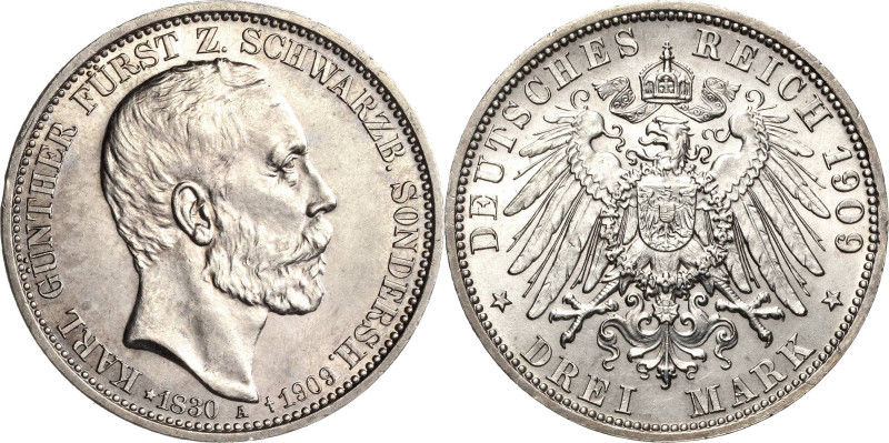 Schwarzburg-Sondershausen
Karl Günther 1880-1909 3 Mark 1909 A Auf seinen Tod J...
