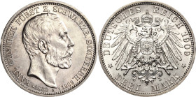 Schwarzburg-Sondershausen
Karl Günther 1880-1909 3 Mark 1909 A Auf seinen Tod Jaeger 170 Kl. Randfehler, kl. Kratzer, vorzüglich-Stempelglanz