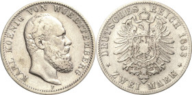 Württemberg
Karl 1864-1891 2 Mark 1883 F Jaeger 172 Seltener Jahrgang. Fast sehr schön