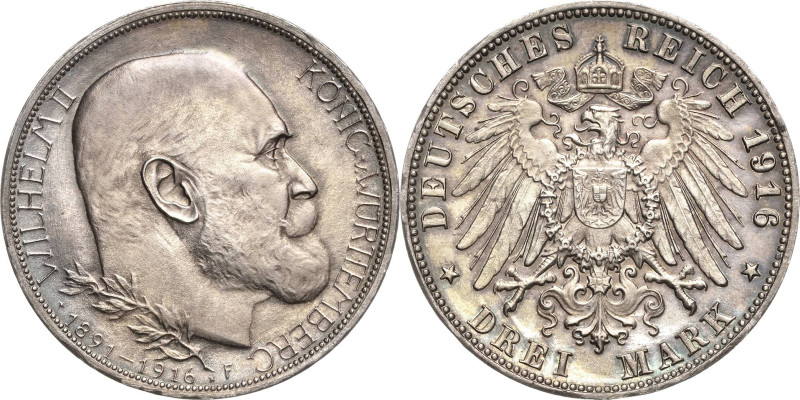 Württemberg
Wilhelm II. 1891-1918 3 Mark 1916 F 25-jähriges Regierungsjubiläum ...