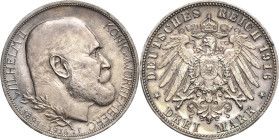 Württemberg
Wilhelm II. 1891-1918 3 Mark 1916 F 25-jähriges Regierungsjubiläum Jaeger 178 Selten. Kl. Randfehler, Avers mattiert, prägefrisch/ Polier...