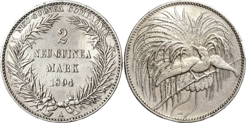 Deutsch-Neuguinea
 2 Neu-Guinea Mark 1894 A Jaeger 706 Randfehler, Fassungsspur...