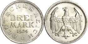 3 Mark 1924 E Kursmünze Jaeger 312 Fast Stempelglanz