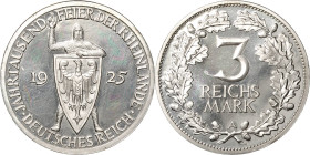 3 Reichsmark 1925 A Rheinlande Jaeger 321 Min. berührt, Polierte Platte-