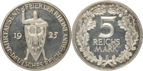 5 Reichsmark 1925 E Rheinlande Jaeger 322 Prachtexemplar mit feiner Patina. Polierte Platte
