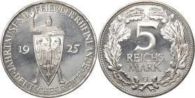 5 Reichsmark 1925 G Rheinlande Jaeger 322 Kl. Randfehler, Polierte Platte-