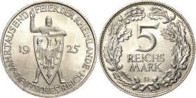 5 Reichsmark 1925 D Rheinlande Jaeger 322 Vorzüglich-Stempelglanz