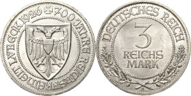 3 Reichsmark 1926 A Lübeck Jaeger 323 Kl. Kratzer, vorzüglich-Stempelglanz