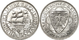 5 Reichsmark 1927 A Bremerhaven Jaeger 326 Kl. Kratzer, vorzüglich-Stempelglanz