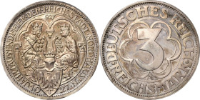 3 Reichsmark 1927 A Nordhausen Jaeger 327 Minimal berührt, Polierte Platte