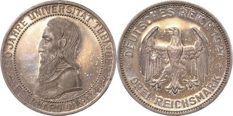 3 Reichsmark 1927 F Tübingen Jaeger 328 Polierte Platte