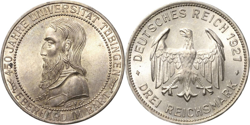 3 Reichsmark 1927 F Tübingen Jaeger 328 Fast Stempelglanz