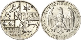 3 Reichsmark 1927 A Marburg Jaeger 330 Avers kl. Fleck, fast prägefrisch