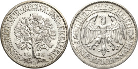 5 Reichsmark 1928 J Eichbaum Jaeger 331 Min. berieben, vorzüglich-Stempelglanz