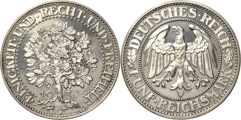 5 Reichsmark 1930 G Eichbaum Jaeger 331 Äußerst selten, besonders in dieser Erha...