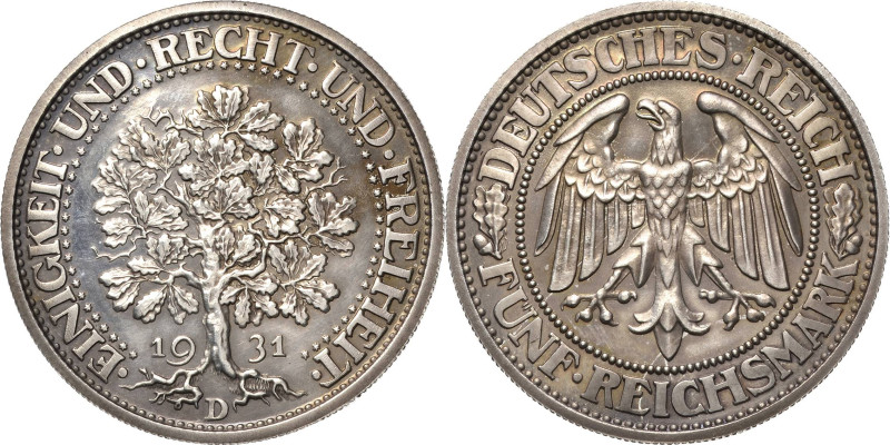 5 Reichsmark 1931 D Eichbaum Jaeger 331 Sehr selten in dieser Erhaltung. Min. be...