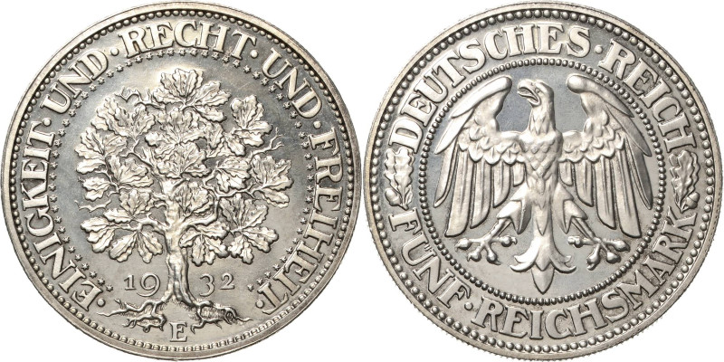 5 Reichsmark 1932 E Eichbaum Jaeger 331 Sehr selten in dieser Erhaltung. Minimal...