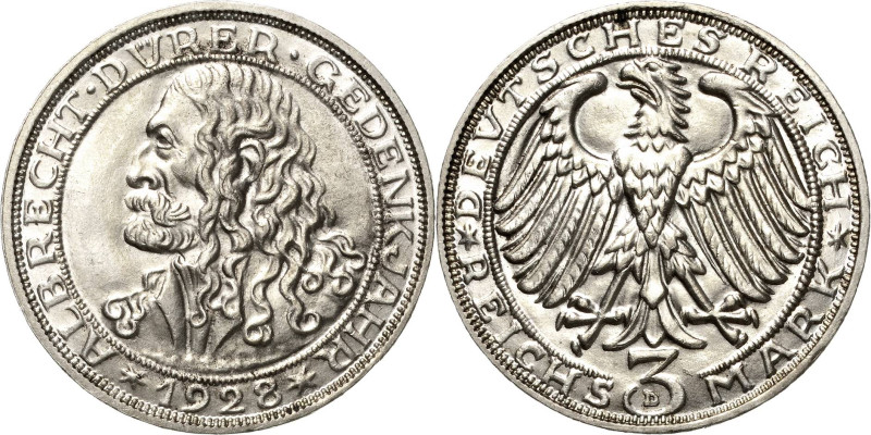 3 Reichsmark 1928 D Dürer Jaeger 332 Vorzüglich-prägefrisch