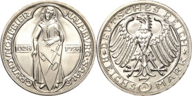 3 Reichsmark 1928 A Naumburg Jaeger 333 Selten in dieser Erhaltung. Mattiert, min. Randfehler, Polierte Platte