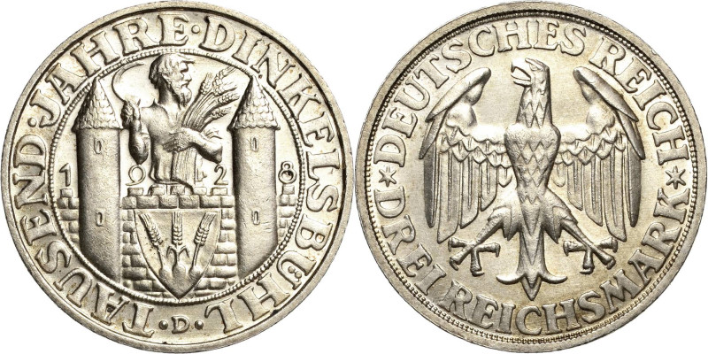 3 Reichsmark 1928 D Dinkelsbühl Jaeger 334 Fast prägefrisch