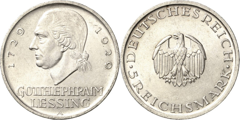 5 Reichsmark 1929 A Lessing Jaeger 336 Vorzüglich-prägefrisch