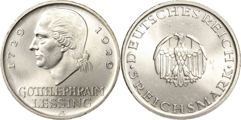 5 Reichsmark 1929 A Lessing Jaeger 336 Fast Stempelglanz