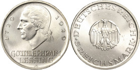 5 Reichsmark 1929 A Lessing Jaeger 336 Fast Stempelglanz