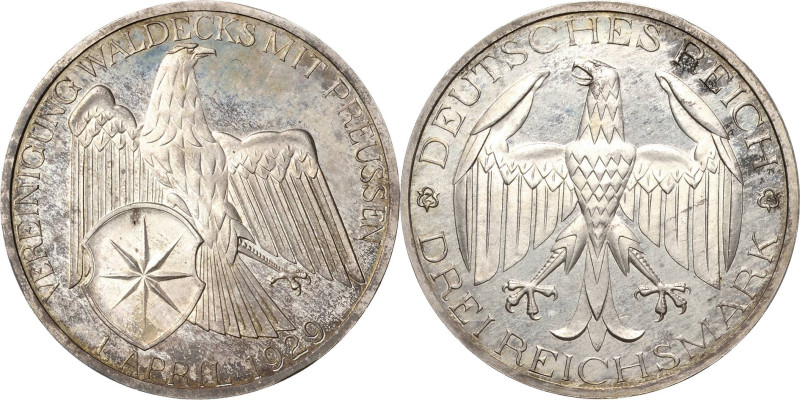 3 Reichsmark 1929 A Waldeck Jaeger 337 Polierte Platte