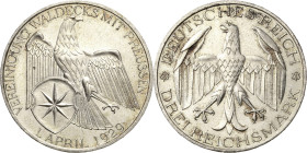 3 Reichsmark 1929 A Waldeck Jaeger 337 Fast Stempelglanz