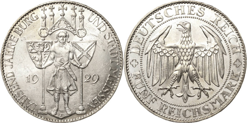 5 Reichsmark 1929 E Meißen Jaeger 339 Kl. Kratzer, fast vorzüglich/vorzüglich-St...