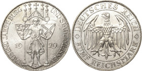 5 Reichsmark 1929 E Meißen Jaeger 339 Kl. Kratzer, fast vorzüglich/vorzüglich-Stempelglanz