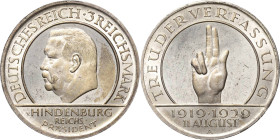 3 Reichsmark 1929 A Verfassung Jaeger 340 Polierte Platte-