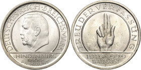 5 Reichsmark 1929 F Verfassung Jaeger 341 Kl. Kratzer, vorzüglich-Stempelglanz/fast vorzüglich