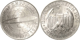 5 Reichsmark 1930 A Zeppelin Jaeger 343 Vorzüglich-Stempelglanz