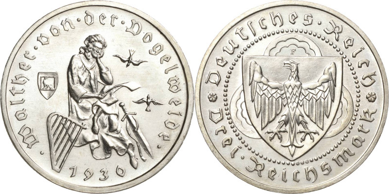 3 Reichsmark 1930 F Vogelweide Jaeger 344 Stempelglanz