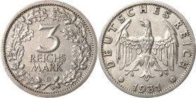 3 Reichsmark 1932 D Kursmünze Jaeger 349 Sehr schön-vorzüglich